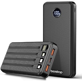 BEESHOP Portable Charger Power Bank - 37000mAh Portable Battery with 4 Built-in Cables, 22.5W Fast Charging Battery Pack Bank Compatible with iPhone 16 15 14 13 Android Samsung Phone etc(1 Pack)