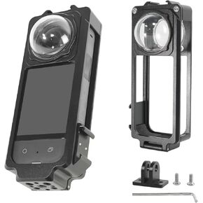Aluminum Alloy Protective Cage Case for insta360 X3 Accessories with Silicone Lens Cover, Insta360 X3 Vlog Case, 2 Cold Shoe Mount