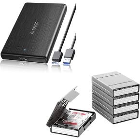ORICO 5-Pack Hard Drive Protective Case Box for 3.5"/2.5" SSD HDD, USB 3.0 to SATA 2.5" External Hard Drive Enclosure