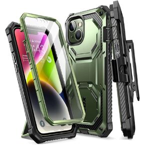 i-Blason Armorbox for iPhone 14 Plus Case with Stand & Belt Clip [Built-in Screen Protector] [Military-Grade Protection] Full-Body Rugged Kickstand Protective Bumper Case for iPhone 14 Plus (Black)
