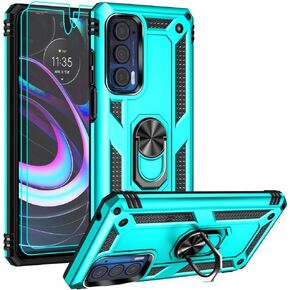 Androgate Compatible With Motorola Moto Edge 2021/5G UW Case, HD Screen Protectors, Military-Grade Metal Ring Kickstand, 15ft Drop Tested Shockproof Cover, Blue