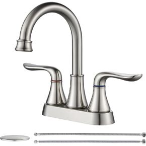 Bathroom Sink Faucet GENBONS 4 Inch 2 Handle Centerset Bathroom Faucet Chrome Bath Sink Faucet with Pop-up Drain Stopper and Supply Hose, Bathroom Faucets California Compliant