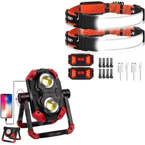 Adelante LED Headlamp Flashlight, 2500LM 6500K 12 Hours Long Lasting Rechargeable Work Light, Portable Flood Light for Mechanics, Repairing