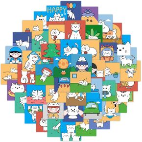 60Pcs Cute Cat Stickers,Original Design, Waterproof Vinyl Decal， Lovely Aesthetic， Decorative Scrapbook Laptop Phone Cups Graffiti Decor