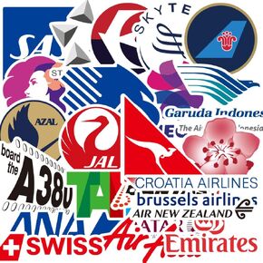 55 pcs/Pack Airline Marks Stickers No Repetition Ticket Sticker Vinyl Cool Skateboard Guitar Travel Case Sticker Water Bottle Laptop Luggage Bicycle Stickers for Kid