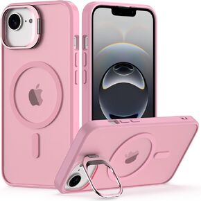 Nvollnoe for iPhone 16e Case Compatible with MagSafe Military Grade Shockproof Heavy Duty Protective Adjustable Kickstand Matte Semi Clear Phone Cover for iPhone 16e(Pink)