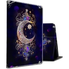 Fire HD 10 Tablet Case 2019/2017 ، غطاء حامل من الجلد Slim Pu Slim مع النوم التلقائي/الاستيقاظ ل Amazon Kindle Fire 10 ، Moon Star Galaxy Floral