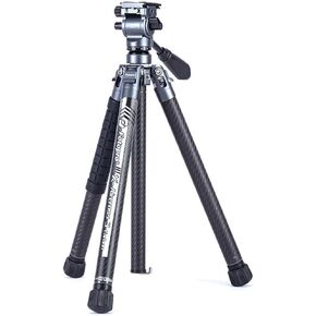 FotoPro X-AIRCROSS 3 Lite Video 5-Section Carbon Fiber Travel Tripod with MH-2L Fluid Video Head, Flame Orange