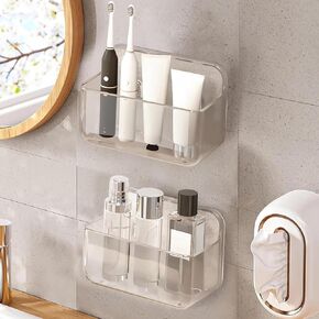 2pc Acrylic Wall Mount Organizer, Adhesive Shelf, Bathroom Shelves for Wall, Self Adhesive Organizer, Shower Caddies, No Drilling Hang Wall,with 3pack Tapes, for Bathroom, Kitchen, Living Room