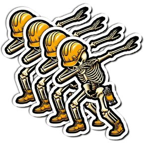 Pack 4PCS Construction Skeleton Stickers Worker Dabbing Waterproof Vinyl Decals Decor Hard Hat Water Bottle Laptop Phone Luggage Scrapbook Window Car Bumper Helmet Gifts Adults Men