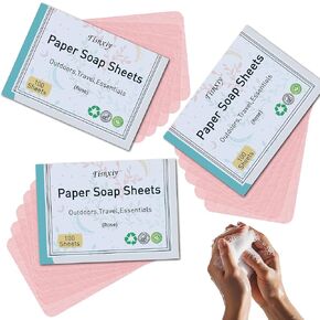 Paper Soap Sheets for Hand Washing, Showering & Laundry -(300 Sheets) Portable Dissolvable Mini Travel Soap Sheets for Camping, Hiking, Outdoor Adventures - Eco-Friendly, travel soap