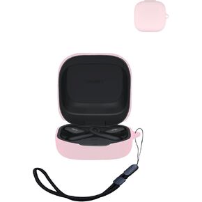 Compatible with SHOKZ OpenFit 2 Active Noise Cancelling Earbuds,Premium Silicone Shockproof Protection Skin Touch Charging Port Accessible, Front LED Visible with Lanyard,Pink.