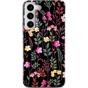 Qokey for Galaxy S23 Plus Case - Sparkle Bling Floral Design Scratch-Resistant Clear Anti-Yellowing Shell Military-Grade Shockproof Protection Soft-Touch & Slim Lightweight Cover (Pink Flower)