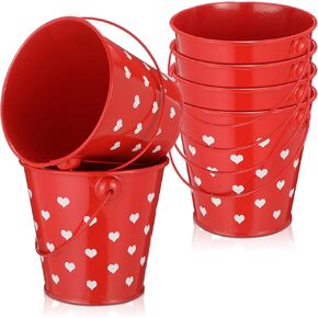 meekoo Valentine's Day Small Gift Buckets with Handle 4" Red Metal Sand Bucket Valentines Party Favor Candies Chocolate Gift Holder for Valentines Day Party(12 Pcs)