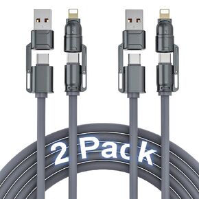 240W 4-in-1 USB Charging Cable 6.6FT: USB A/C to USB C for Lightning Cable with PD Fast Charge & 480Mbps Data Transfer for Multi Devices for iPhone, iPad, MacBook, Samsung, Switch (Grey), 2 Pack
