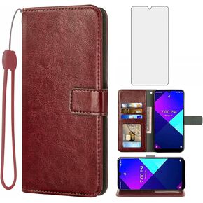 Asuwish Compatible with Wiko Ride 3 Wallet Case Tempered Glass Screen Protector and Leather Flip Cover Card Holder Stand Cell Accessories Phone Cases for U614AS Women Men Black