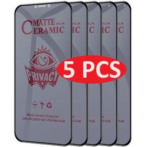 MATTE PRIVACY [5 Pack] Ceramic Screen Protectors for iPhone 13, 13 Pro, iPhone 14 - Durable Flexible Shockproof Protection Film