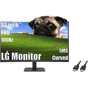 LG 32 بوصة شاشة منحنية ، شاشة FHD VA ، 100 هرتز ، 5 مللي ثانية ، مزامنة الإجراء الديناميكي ، AMD Freesync ، مثبت أسود ، وضع القارئ ، وميض آمن ، التحكم على الشاشة ، مفتاح إدخال تلقائي ، مع كابل 5AVE HDMI