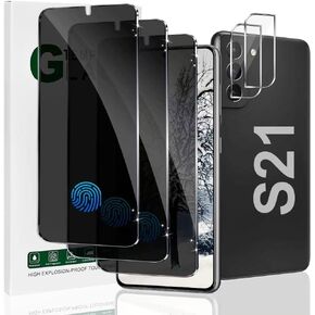 Galaxy S21 Privacy Screen Protector 3 Pack Tempered Glass Screen Protector 2 Pack Camera Lens Protector Support In Screen Fingerprint ID Unlock Bubble Free Scratch Resistant For Samsung Galaxy S21