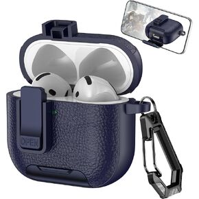 CCSmall for AirPods 3th Gen Case with Phone Stand, Full Body Drop Protection Cover Automatic Snap Switch Lock Design with Carabiner Keychain Headphone Cases for AirPods 3 PW Black