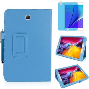 Slim Leather Case for Samsung Galaxy Tab A 8.0 inch 2015 (SM-T350 T357 T355 P350 P355), Multi-Angle Stand Full-Protective Tablet Cover Book Case with Stylus Pen,Screen Film (Purple)