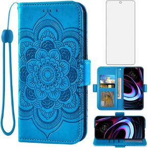 Asuwish Compatible with Motorola Moto Edge 2021/MotoEdge 5G UW Wallet Case and Tempered Glass Screen Protector Leather Flip Credit Card Holder Stand Cell Phone Cover for MotoEdge5GUW Women Rose Gold