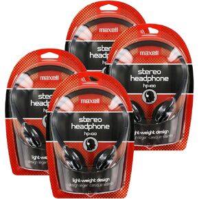 Maxell HP-100 Portable Stereo Headphones, Lightweight, Black, Pack of 4