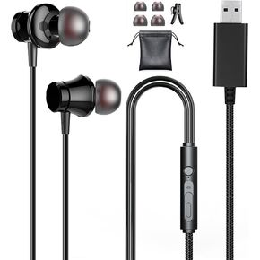 USB Earbuds with Microphone for PC Laptop, 1.2M/3.9ft USB Headset with Microphone for PC, USB Headphones for Computer Laptop PC PS4 PS5 Notebook Desktop Office Home with Volume Control& Mute