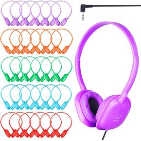 Classroom Kids Headphones Bulk 20 Pack Class Set of Headphones for Students Children Toddler Boys Girls Teen and Adult (5 Colors)