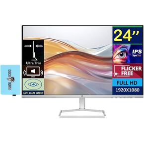 HP 24" FHD IPS (1920x1080) Monitor with Speakers Bundle with Docztorm Dock, 100Hz Refresh Rate, 1x HDMI, VGA, Flicker-Free, Anti-Glare, Ideal for Home & Business, White/Silver (2024 Latest Model)