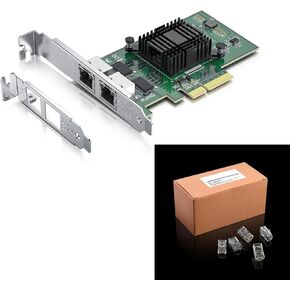 Gigabit Dual NIC with 100pack CAT5e RJ-45 Connectors, 1Gb Network Card Compare to Intel I350-T2 NIC, 2 RJ45 Ports, PCI Express 2.1 X4, UTP 8P8C Network Modular Plug, RJ-45 Crimp Ends
