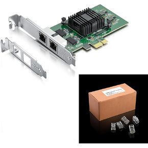 Gigabit Dual NIC with 100pack CAT5E RJ-45 Connectors, 1Gb Network Card Compare to Intel E1G42ET NIC, 2 RJ45 Ports, PCI Express 2.1 X1, UTP 8P8C Network Modular Plug, RJ-45 Crimp Ends