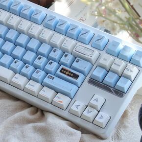 PBT Keycaps, Blue White MinimalistKeycap, 133 Keys Custom Cherry Profile Keycaps Set, SpaceStation Theme Dye Sublimation Key Caps for MX Switches Mechanical Keyboards(Silver Characters)