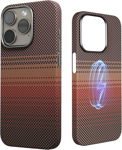 حقيبة ألياف Aramid الحقيقية لـ iPhone 15 Pro [6.1 بوصة] متوافقة مع Magsafe ، نسج ألياف Aramid 600d ، علبة رقيقة وخفيفة مع شعور لا بأس به ، تصميم قوام ألياف الكربون Kevlar (Sunset) in Saudi Arabia