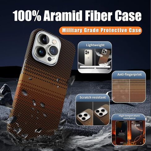 حقيبة ألياف Aramid الحقيقية لـ iPhone 15 Pro [6.1 بوصة] متوافقة مع Magsafe ، نسج ألياف Aramid 600d ، علبة رقيقة وخفيفة مع شعور لا بأس به ، تصميم قوام ألياف الكربون Kevlar (Sunset) in Saudi Arabia