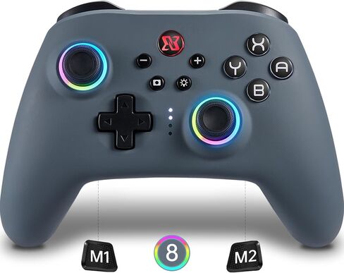 وحدة تحكم التبديل BINBOKPLAY، وحدة تحكم لاسلكية Switch Pro للتبديل/Switch Lite/Switch OLED، لوحة ألعاب لاسلكية عن بعد LED قابلة للتعديل RGB مع تحكم فريد في الكراك/الحركة/Turbo/ALPS عصا التحكم (رمادي) in Kuwait