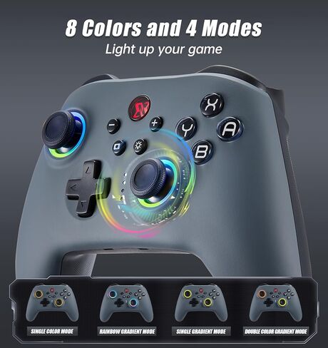 وحدة تحكم التبديل BINBOKPLAY، وحدة تحكم لاسلكية Switch Pro للتبديل/Switch Lite/Switch OLED، لوحة ألعاب لاسلكية عن بعد LED قابلة للتعديل RGB مع تحكم فريد في الكراك/الحركة/Turbo/ALPS عصا التحكم (رمادي) in Kuwait