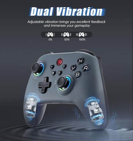 وحدة تحكم التبديل BINBOKPLAY، وحدة تحكم لاسلكية Switch Pro للتبديل/Switch Lite/Switch OLED، لوحة ألعاب لاسلكية عن بعد LED قابلة للتعديل RGB مع تحكم فريد في الكراك/الحركة/Turbo/ALPS عصا التحكم (رمادي) in Kuwait