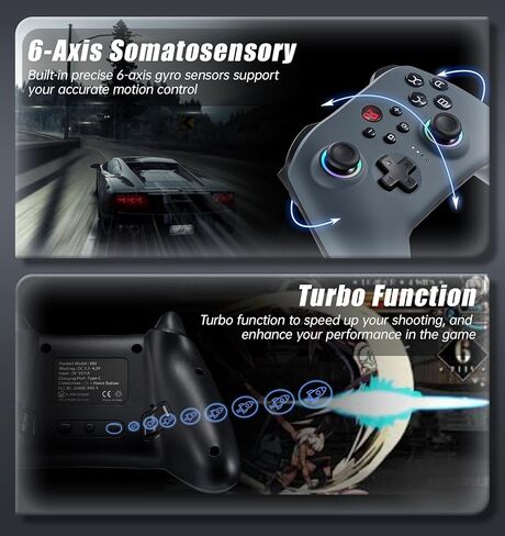 وحدة تحكم التبديل BINBOKPLAY، وحدة تحكم لاسلكية Switch Pro للتبديل/Switch Lite/Switch OLED، لوحة ألعاب لاسلكية عن بعد LED قابلة للتعديل RGB مع تحكم فريد في الكراك/الحركة/Turbo/ALPS عصا التحكم (رمادي) in Kuwait