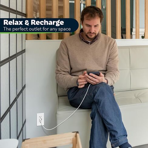 Topgreener 4.2a 21W 3-Port Type C USB Outlet ، 15 Amp COMPLESTACLE ، منفذ طاقة الشحن مع منافذ C&A مزدوجة ، لوحة جدار بدون برغي ، مدرجة في UL ، TU21542AC2-WSID ، أبيض ، 2 عبوة in Kuwait