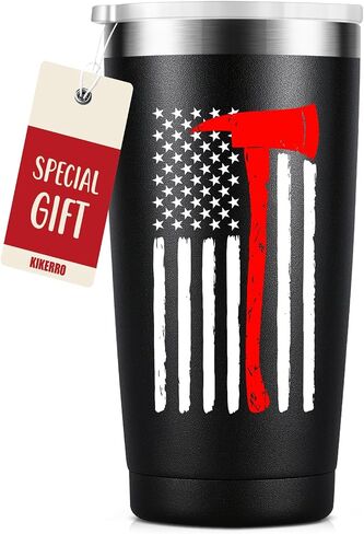 Thin Red Line Firefighter Gifts for Men, Fireman, Fire Fighter Department Team Essentials Coffee Mug Cup - 20oz Insulated Stainless Steel Tumbler, Black in Kuwait