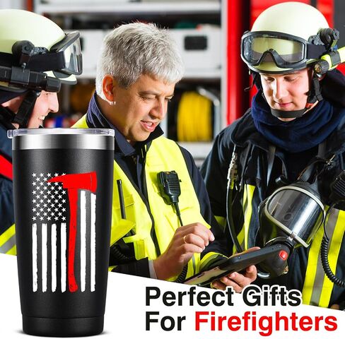 Thin Red Line Firefighter Gifts for Men, Fireman, Fire Fighter Department Team Essentials Coffee Mug Cup - 20oz Insulated Stainless Steel Tumbler, Black in Kuwait