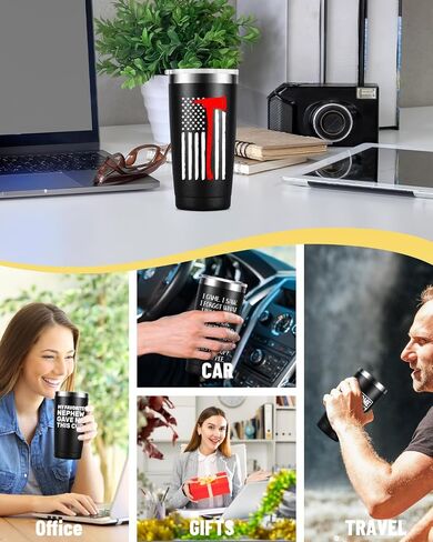 Thin Red Line Firefighter Gifts for Men, Fireman, Fire Fighter Department Team Essentials Coffee Mug Cup - 20oz Insulated Stainless Steel Tumbler, Black in Kuwait