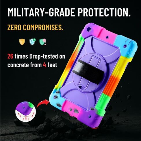 Case for iPad 9th/8th/7th Gen Case 10.2" - Shockproof, 360° Rotating Stand, Hand & Shoulder Strap, Pencil Holder (Colorful Purple) in Saudi Arabia