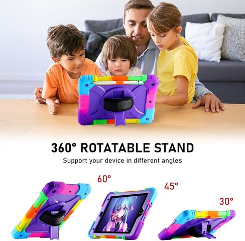 Case for iPad 9th/8th/7th Gen Case 10.2" - Shockproof, 360° Rotating Stand, Hand & Shoulder Strap, Pencil Holder (Colorful Purple) in Saudi Arabia