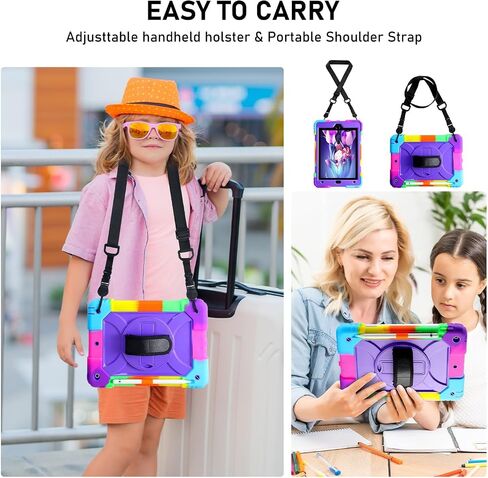 Case for iPad 9th/8th/7th Gen Case 10.2" - Shockproof, 360° Rotating Stand, Hand & Shoulder Strap, Pencil Holder (Colorful Purple) in Saudi Arabia