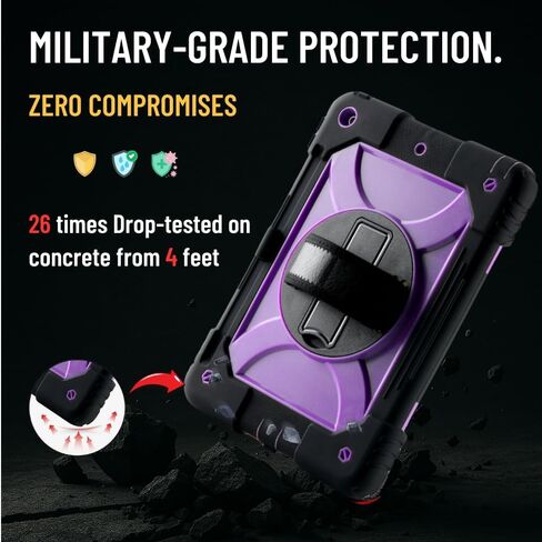 Case for iPad 9th/8th/7th Gen Case 10.2" - Shockproof, 360° Rotating Stand, Hand & Shoulder Strap, Pencil Holder (Colorful Purple) in Saudi Arabia