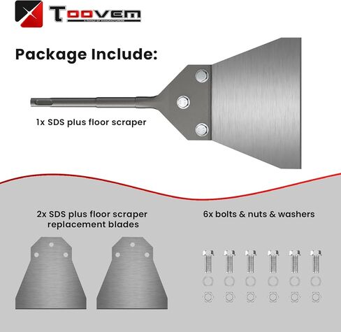 2 Pcs SDS Plus Floor Scraper Replacement Blades, TOOVEM 4 Inch Wide Tile Thinset & Adhesives Removal Blades with Bolts, Nuts, and Washers for 4" x 10" SDS Plus Floor Scrapers in Kuwait