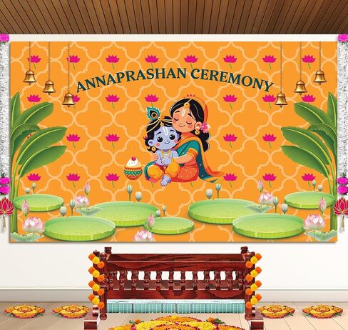 Indotribe Krishna Annaprasana Backdrop - 6x4ft Annaprasana Decorations Backdrop Indian Backdrops for Indian Decorations for Home Pooja Banner Anna Prasana in Saudi Arabia