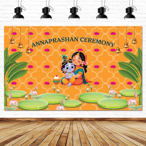 Indotribe Krishna Annaprasana Backdrop - 6x4ft Annaprasana Decorations Backdrop Indian Backdrops for Indian Decorations for Home Pooja Banner Anna Prasana in Saudi Arabia